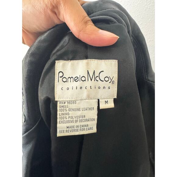 Pamela McCoy Black Leather Studded Moto Jacket Size M - Picture 6 of 6